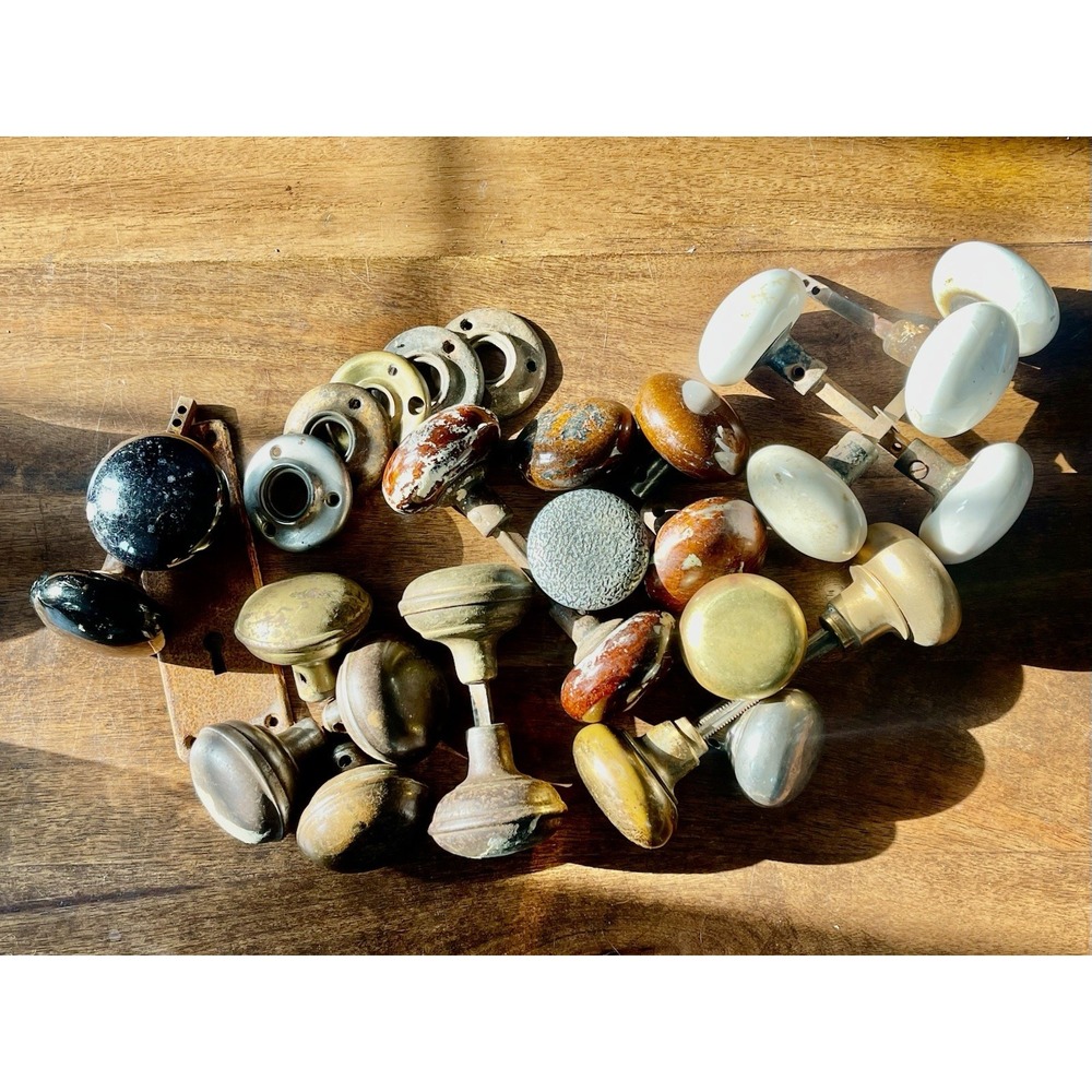 23 Antique Vintage Door Knobs + 12 Parts Porcelain Brass Architectural Salvage